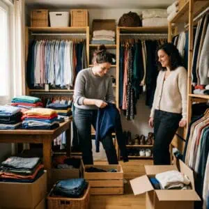 Image d'une Reusse qui vient vendre les vêtements inutilisés d'une femme