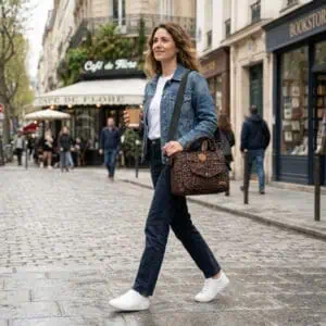 Image d'une femme avec un sac à main en coton sergé